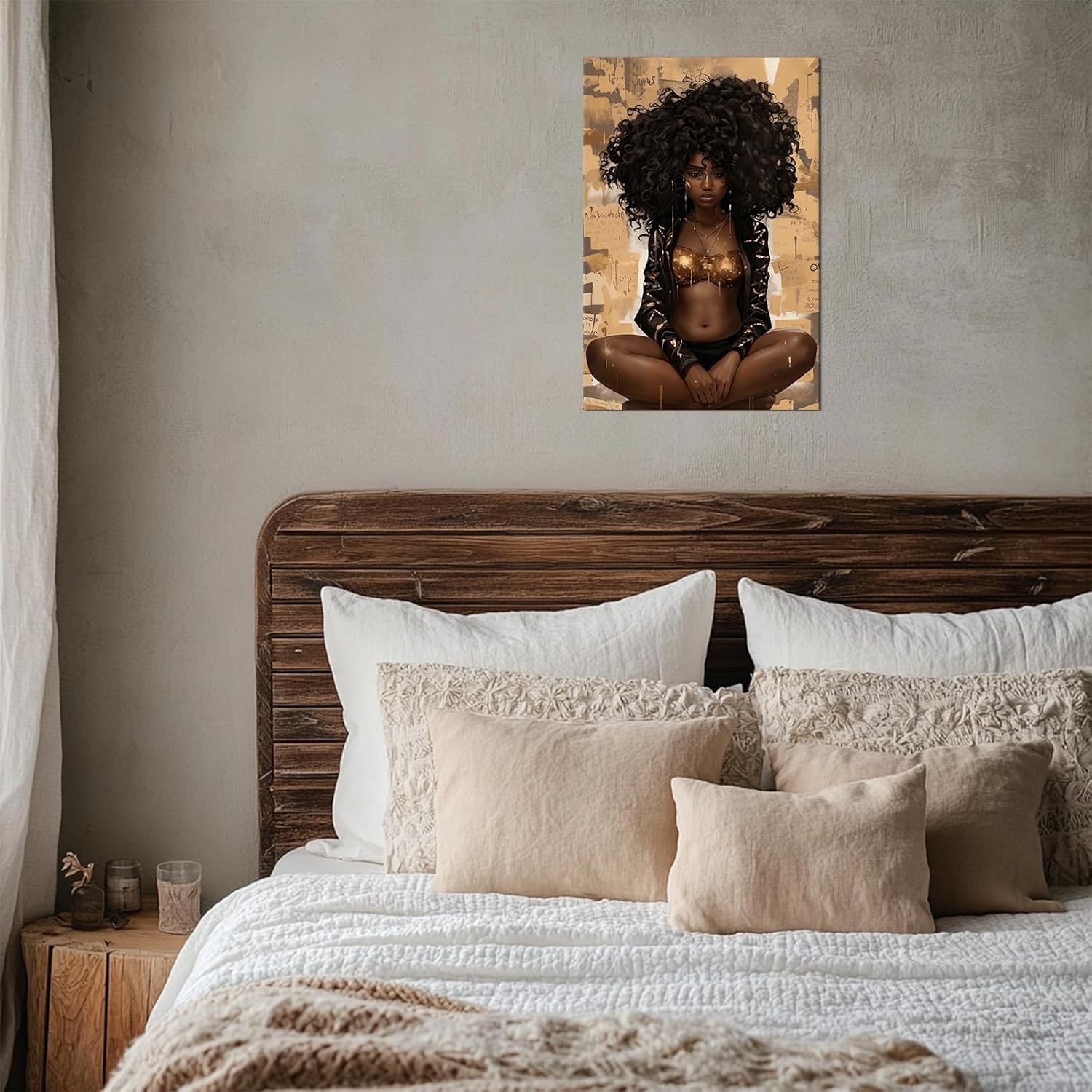 Canvas Wall Art Sexy African American Print Picture Black and Gold Clothes Black Women Portrait Painting Poster Graffiti Background Artwork for Girls Living Room Bedroom Decor(Por-03,20"x30")