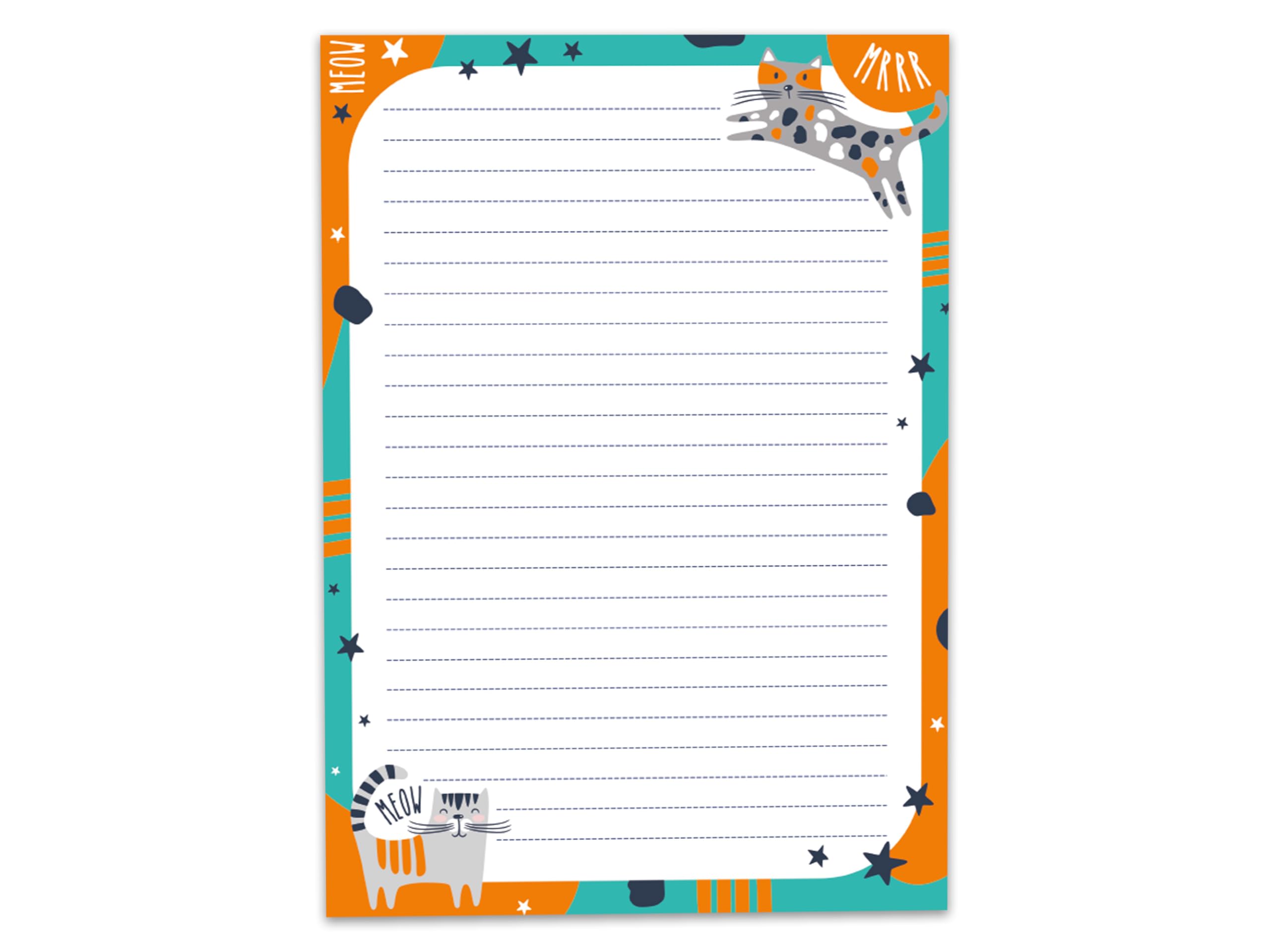 Writing Paper Set Letter Pad with Envelope for Boys Girls Children Cats Grey Colourful (A4 Pad with 25 Sheets + 15 Envelopes) - Image 2