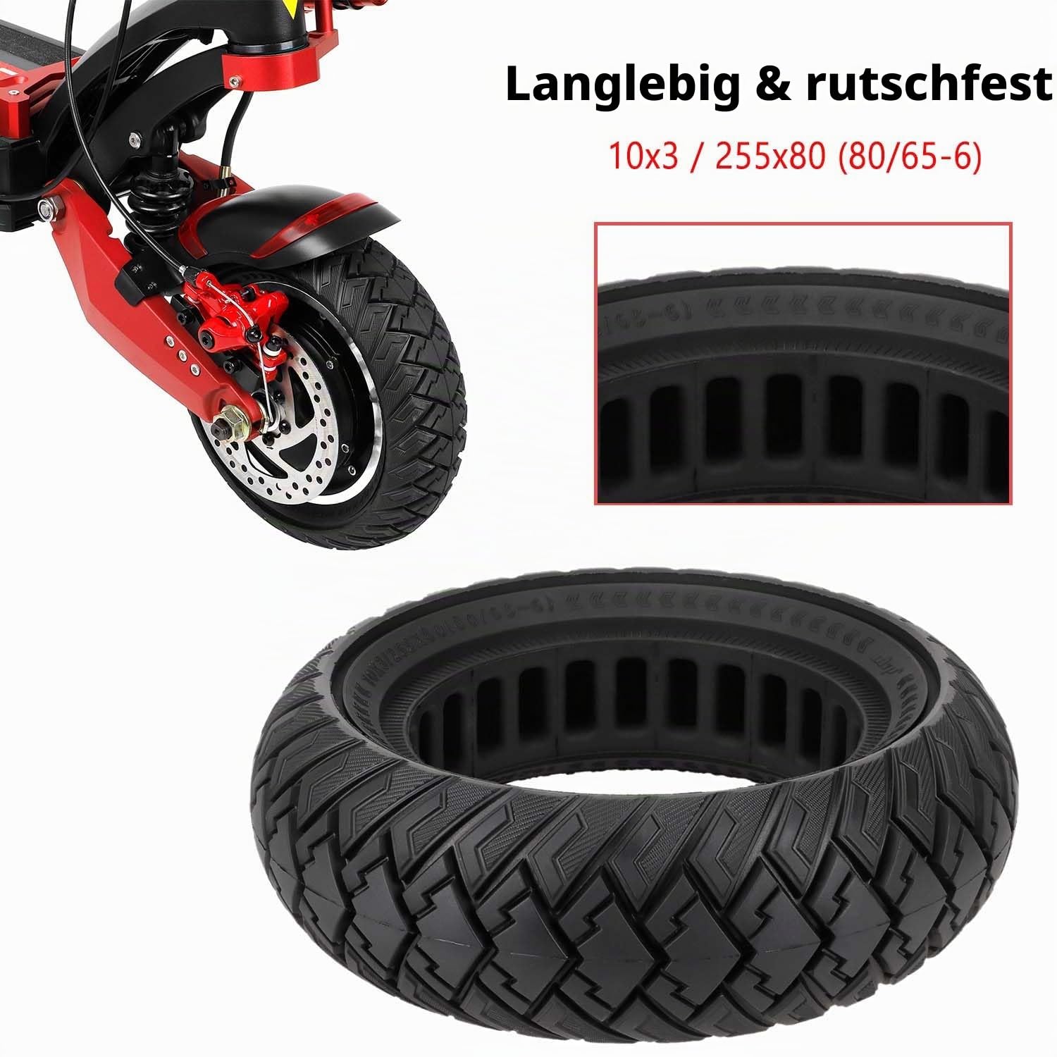80/65-6 Reifen Vollgummi 255 x 80 Reifen 10 x 3 Ersatzreifen 10 Zoll Vollgummireifen für Joyor Y8-S/Kukirin G2 Max/Kugoo M4 Pro Elektroroller Vollreifen (2 PCS Schwarz)