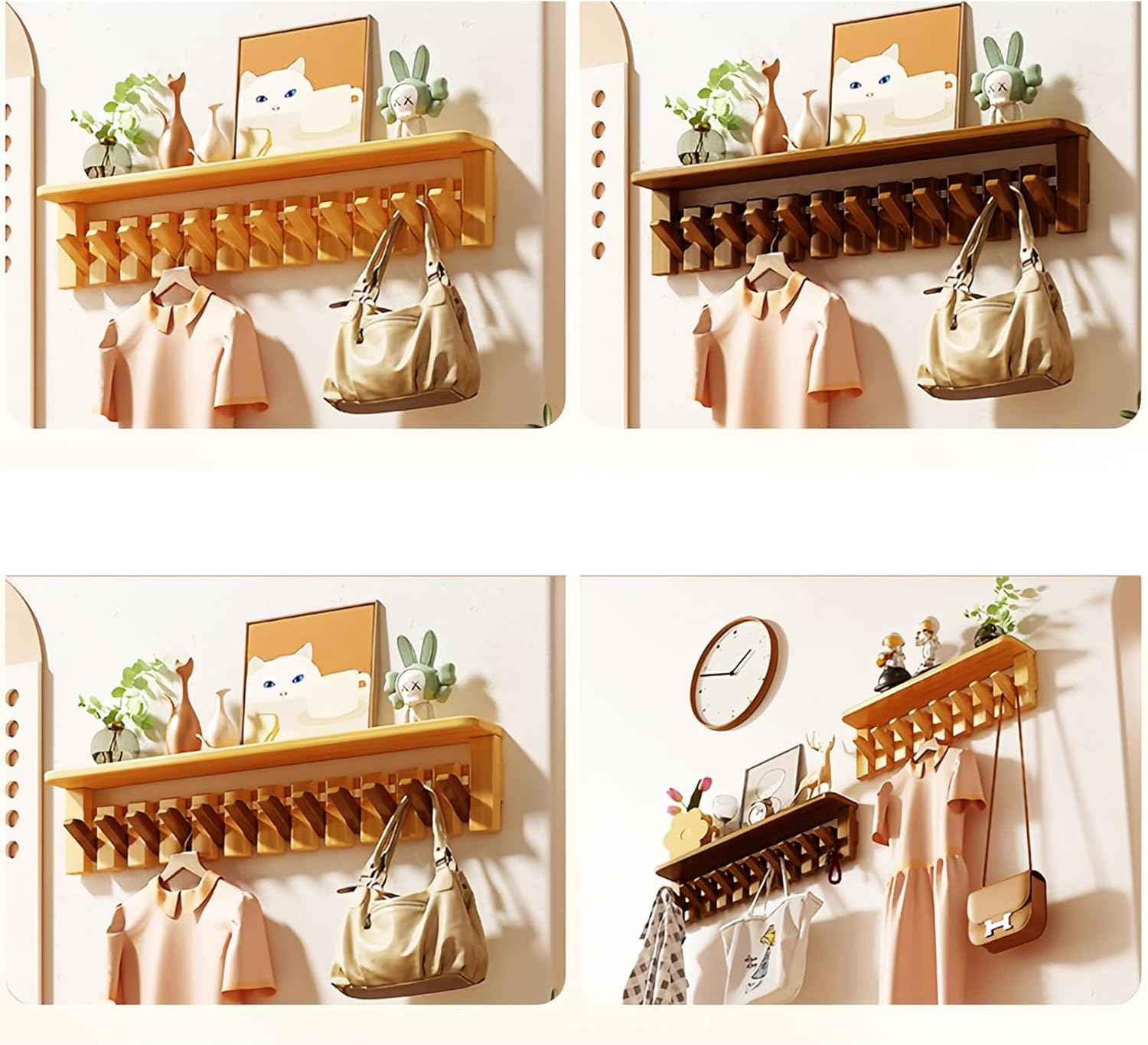 Wall Mounted Coat RackHooks Piano Key Hangers Natural Solid Wood Hanger Non-Woven Fabric Clothes Hangers for Closet, Kitchen, Bedroom, Bathroom, Entryway (Tray-Walnut, 12 Hooks)