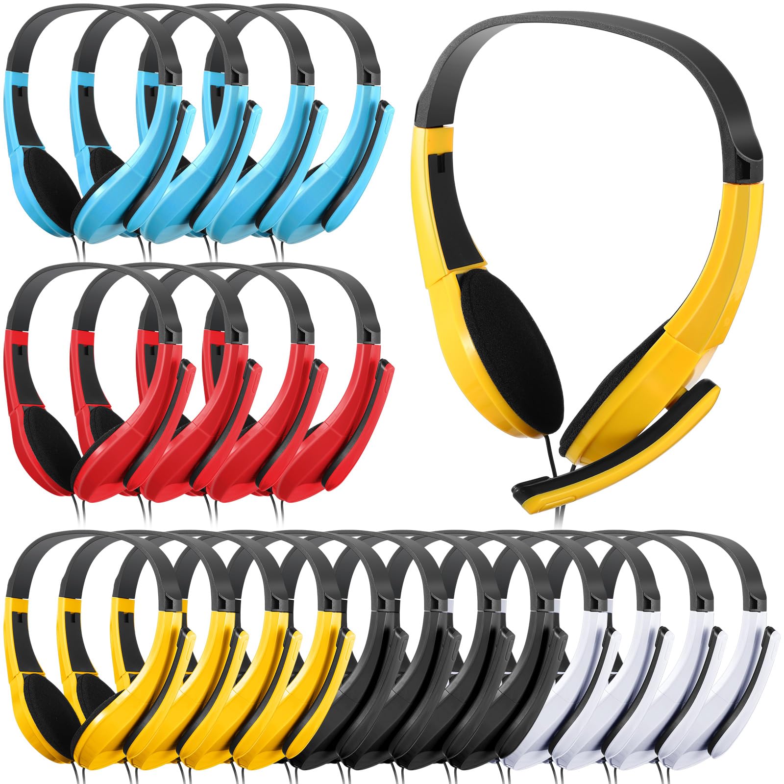 Saysurey 20 Pack Classroom Headphones with Microphone Bulk 3.5mm Adjustable Jack On Ear Bulk Headphones for Classroom Students Computer Laptop Office