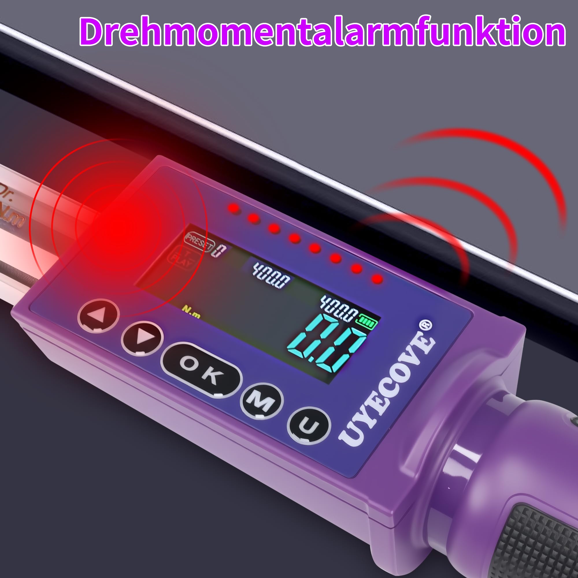 Digitaler Drehmomentschlüssel 1/2 Antrieb, 20-400Nm, ±2% Hohe Genauigkeit Digitaler Drehmomentschlüssel, mit Vibration, Buzzer und LED-Alarm