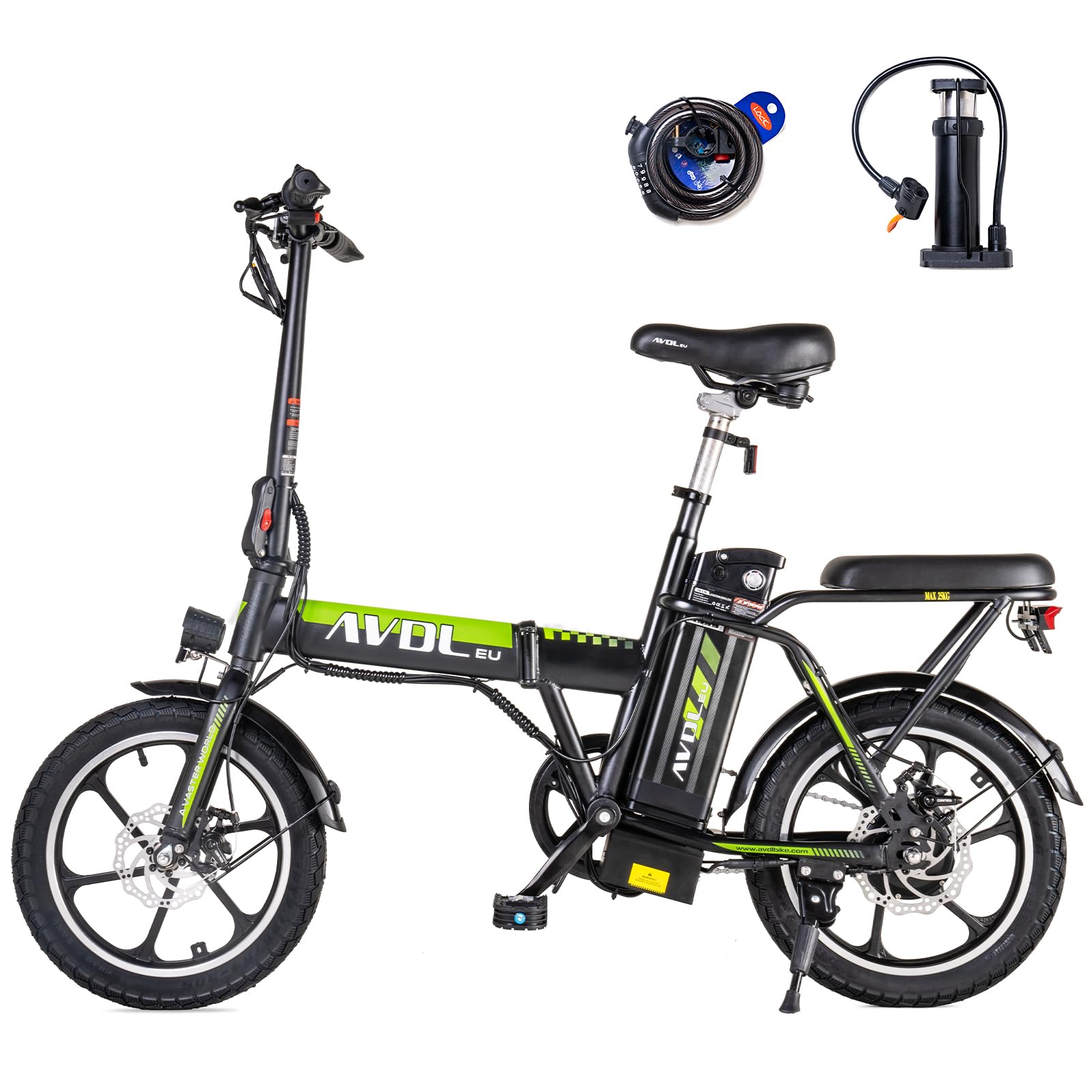 VDL Bicicletta elettrica pieghevole da 16 pollici, unisex, con batteria da 36 V e 12,8 Ah, con supporto AAS, portata 30-50 km, leggera per pendolari e urbani