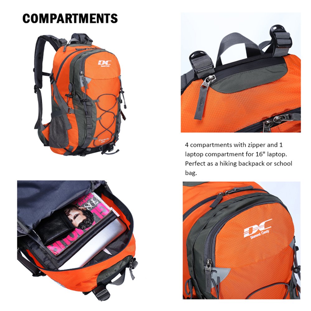 Mochila ultraligera, impermeable, ideal para senderismo, escalada, actividades en exteriores, viaje a bicicleta, montar a caballo y viajar, capacidad: 40 l, diseño Diamond Candy, color naranja, tamaño Talla única, volumen 40.0liters