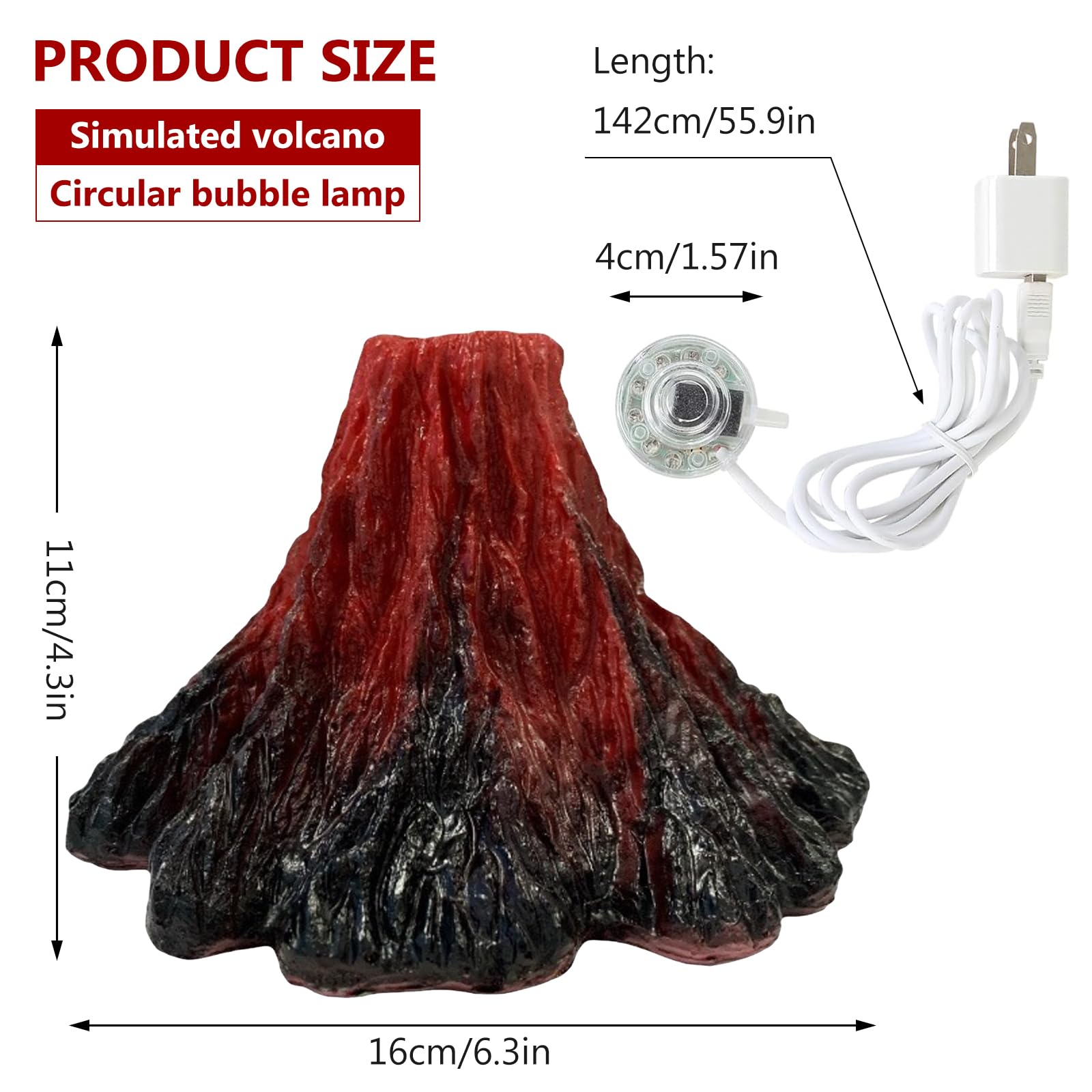 BORDEAG Kit di Ornamento Vulcano per Acquario con Illuminazione LED, Pietra Vulcanica