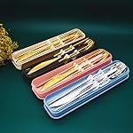 SITAKE 6 Pcs Portable en acier inoxydable Ensemble plat, ustensiles de repas réutilisables pour les voyages avec étui et sac de rangement, couteau à fourchettes de couteau Ensemble pour bureau, école, voyage, camping, pique-nique (livraison)