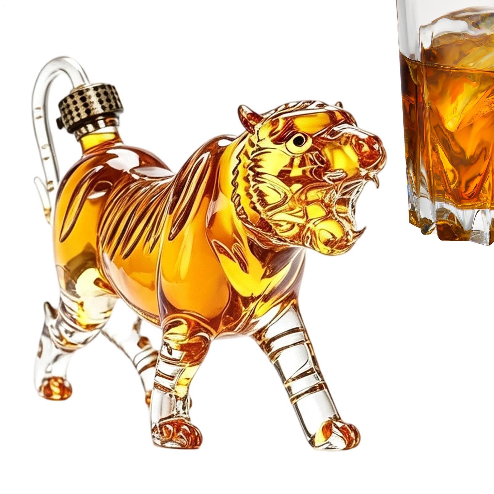 Bottiglia decanter per whisky, 500 ml, trasparente, 3D, a forma di tigre