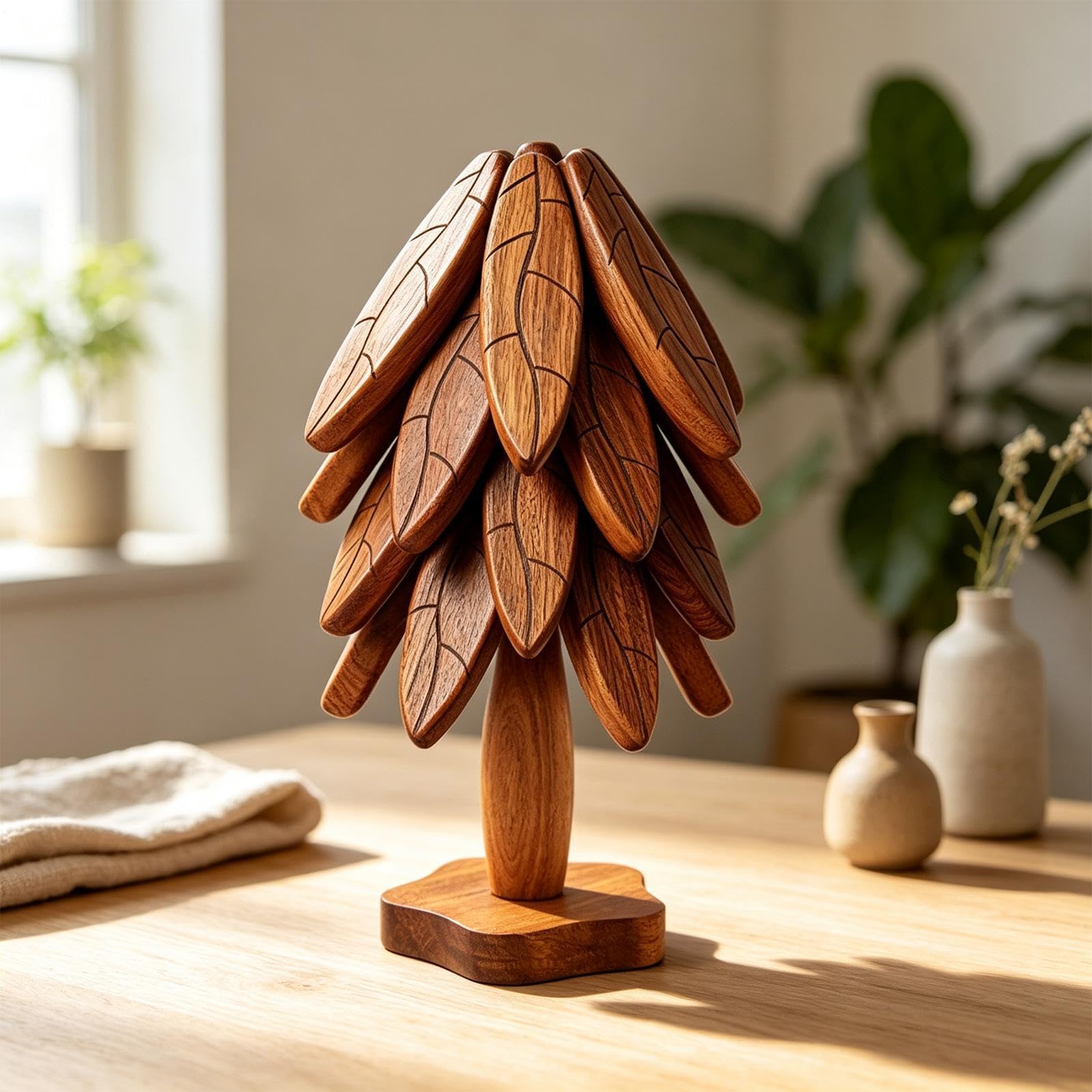 Juego Salvamanteles Árbol Madera 4 Posavasos navideños con Aislamiento | Salvamanteles De Árbol, Almohadillas Térmicas Para Platos Calientes Sartenes Cuencos Encimera Cocina Mesa Comedor H