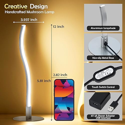 Miniatura 5 de Moderna lámpara LED de mesita de noche, lámpara táctil regulable de 3 vías para mesita de noche, sala de estar, dormitorio o dormitorio, lámpara