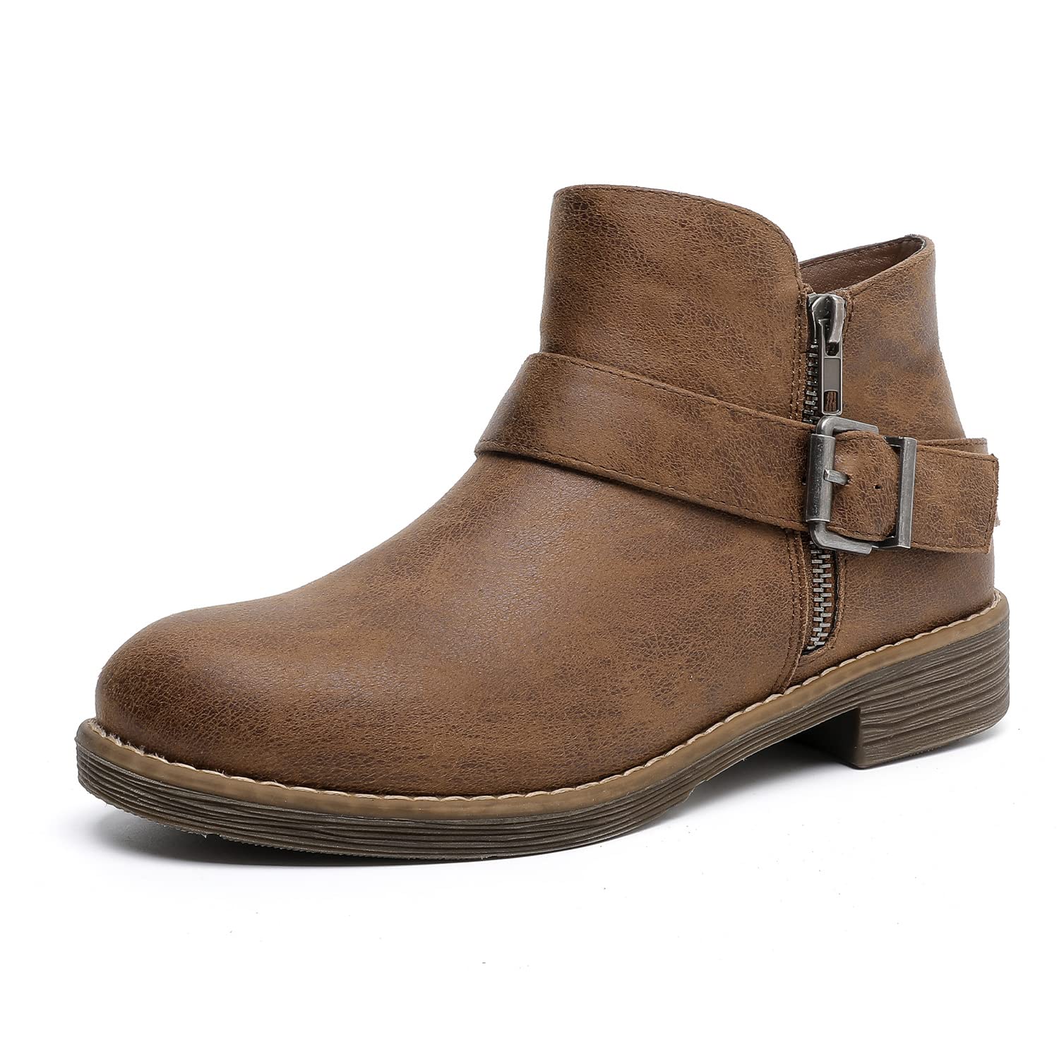 LuoikaWomen's Wide Width Ankle Boots - Black Brown Short Boots Block Low Heel Side Zipper Booties.