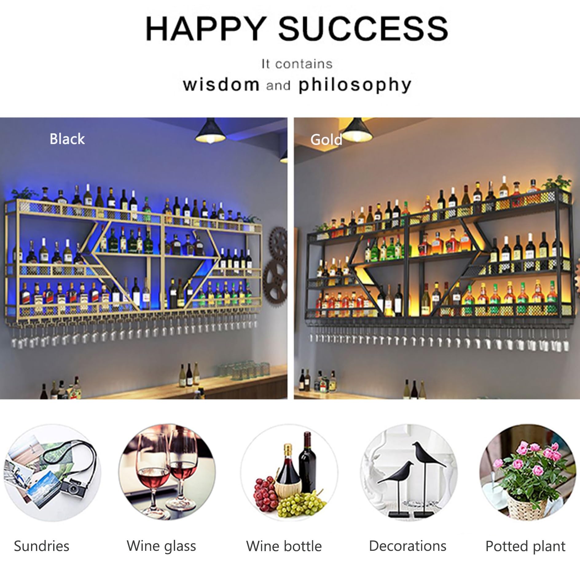Botellero de Montaje en Pared,Garrafeira de vino Mueble Botelleros,Estante para Botellas de Vino con luz LED,Enfriador de Vino Montado en la Pared,Estantería de Hierro de Estilo Industrial,Cocina,Bar