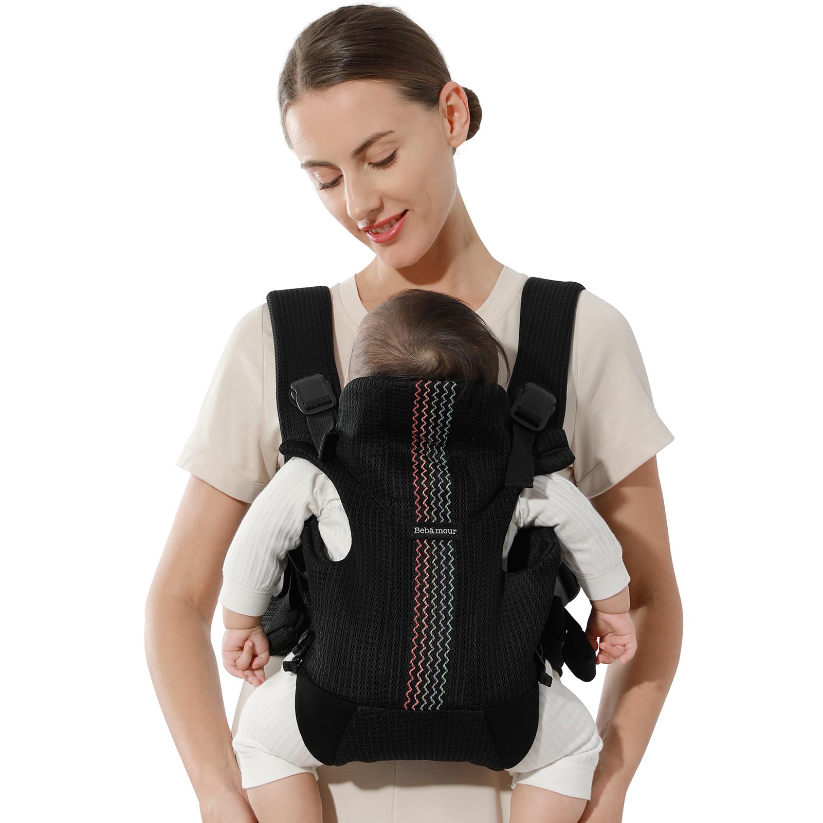 Bebamour baby-carrier, anteriore e posteriore, con 2 bib della spalla,Black Pro