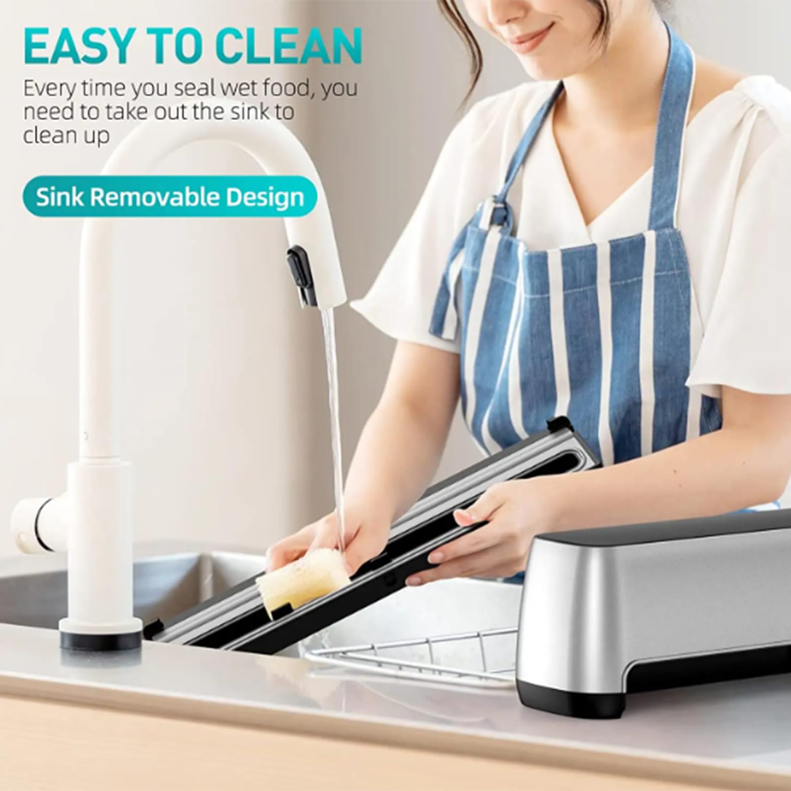 Selladora automática al vacío de Alimentos con Panel táctil LED, Control de Temperatura Inteligente, 5 Modos, Desmontable para un Funcionamiento silencioso, Ideal para Uso
