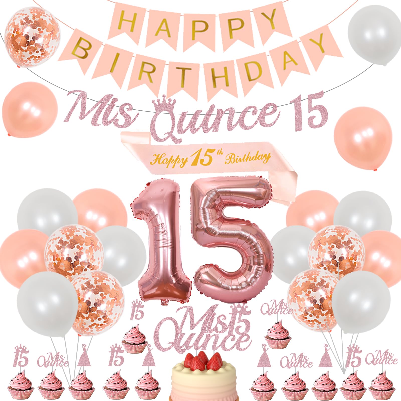 Mis 15 Años Banner - Rose Gold Glitter Birthday Sign For 15th Birthday Party Decorations, Girls Quinceañera - View #10