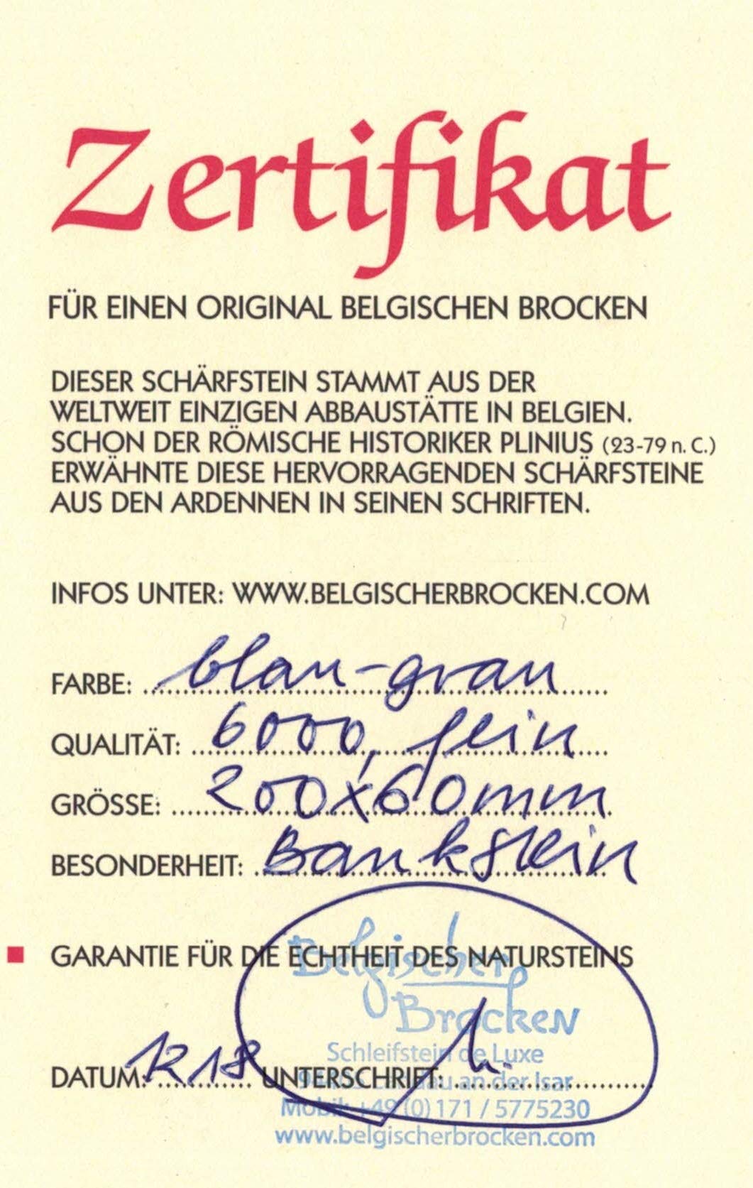 Kamień szlifierski Belgischer Brocken niebieski 200 x 60 mm z kamieniem do ostrzenia i górnym uchwytem do szlifowania