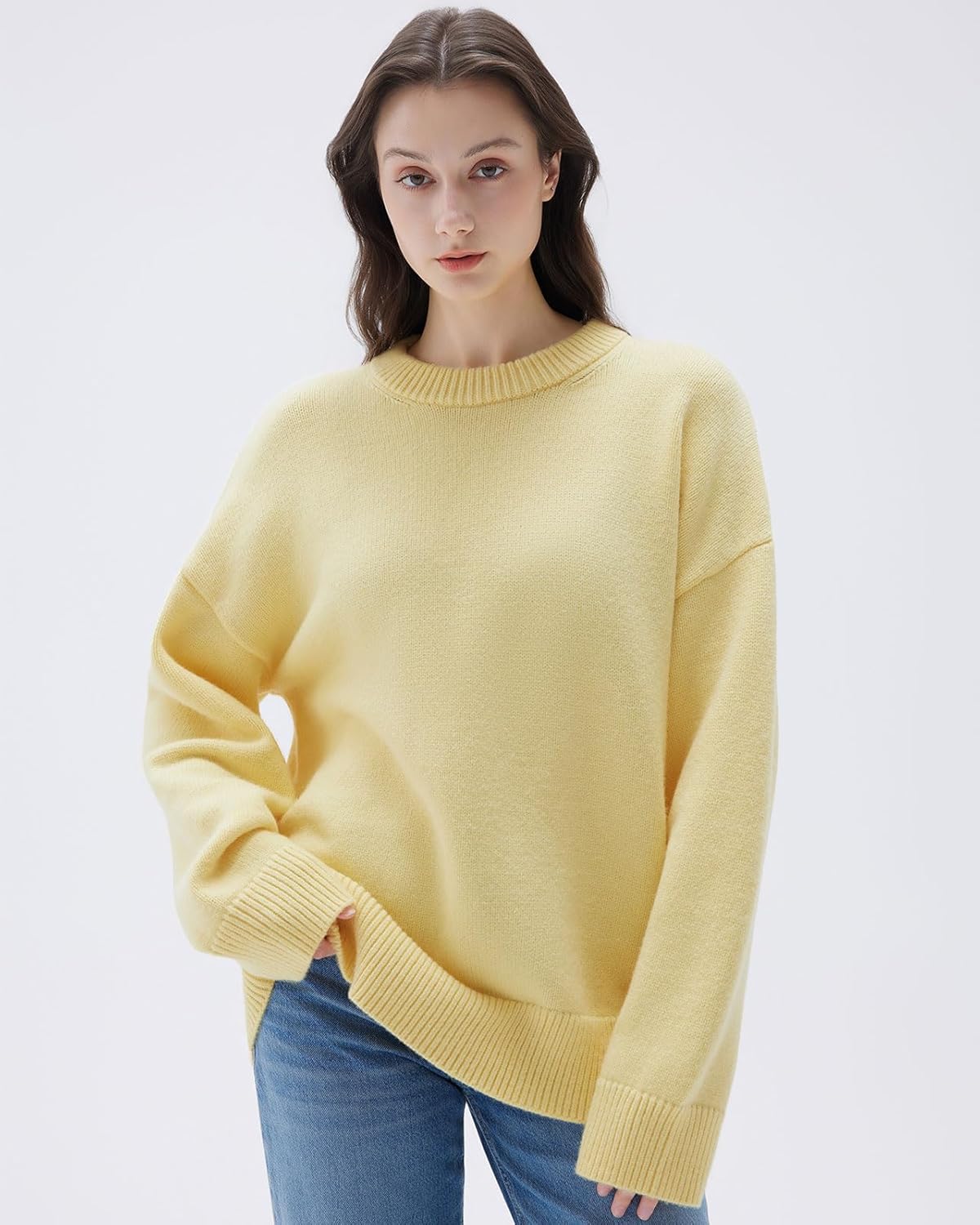 SUUKSESS Women Cashmere Blend Oversized Crew Neck Long Sleeve Pullover Sweaters - Image 4