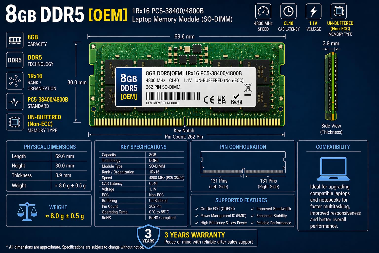 Amazon.in: Buy 8GB DDR5 4800MHz OEM Laptop RAM Compatible with