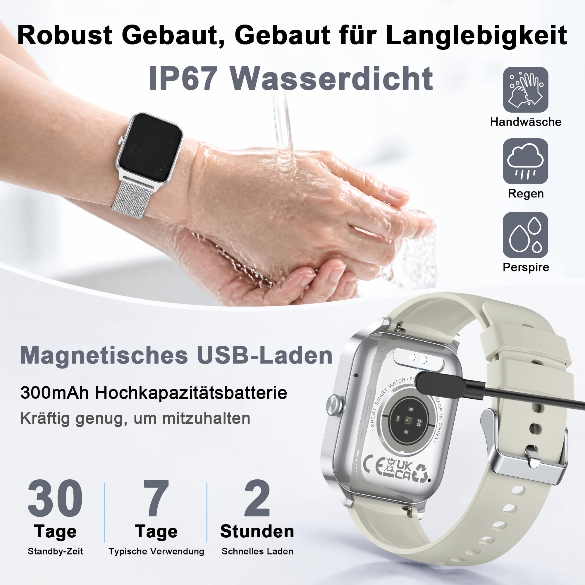 LODIMEKE Smartwatch Blutdruckmessung, Fitnessuhr Herren Damen Bluetooth-Telefonie, Herzfrequenz, SpO2, Stress, Schlaf, 100+ Sportmodi Fitness Tracker, Schrittzähler, Geschenk für iPhone Android
