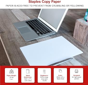 Staples Copy Paper, 11x17 Inch Ledger Size, 92 Brightness, 20 lb., 500/Ream