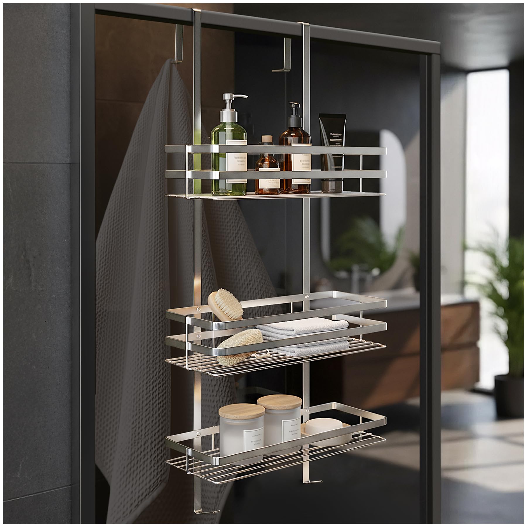 tectake® Duschregal mit 3 Böden zum Hängen | Duschablage Badregal Duschkorb