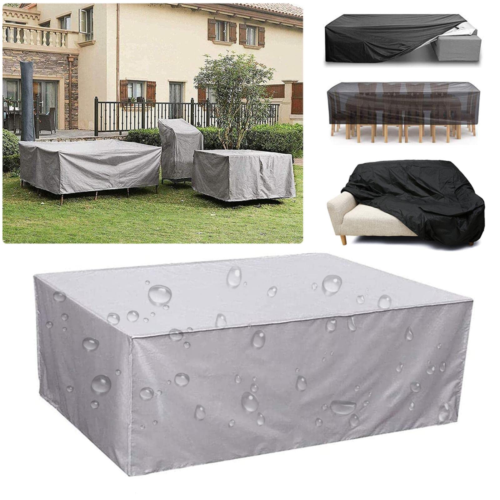 Tuinmeubelhoes voor buiten, 140 x 140 x 100 cm waterdicht, zilveren beschermhoes voor terrastafel en stoelen, anti-UV 420D Oxford-stof, zwaar belastbare tuinmeubelhoezen