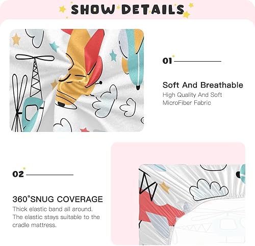 Miniatura 5 de Sábanas de cuna de helicóptero de avión de dibujos animados para bebé, sábanas suaves y transpirables, lavables a máquina, sábanas de paquete y