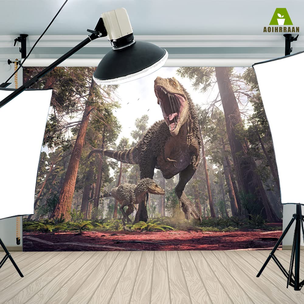 Renaiss 2.5x1.8m Jungle Animaux Anniversaire Toile de Fond Mignon Animal Vert Voiture Palmier Pelouse Photographie Fond Enfant Fête d'anniversaire Décor Baby Shower Gâteau Table Accessoires de Studio