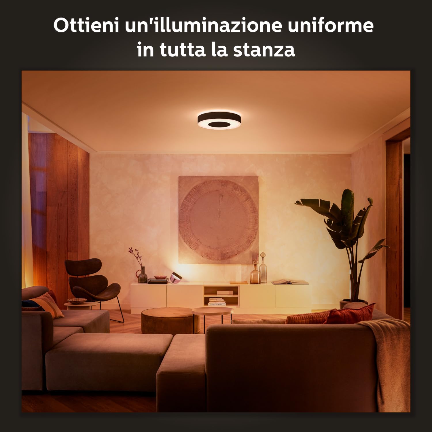 Philips Hue White and Color Ambiance Infuse, Plafoniera Smart, Grande, Lampada Smart con Bluetooth, 52.5 W, Lampada da Soffitto con App, Nera
