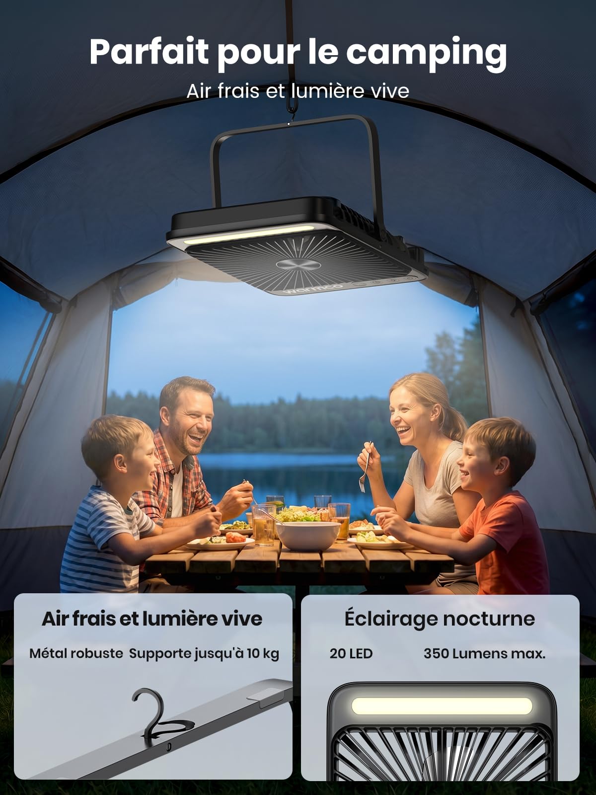 Warmco D4 Pro Ventilateur Camping Rechargeable 20000mAh, 18W, Timer