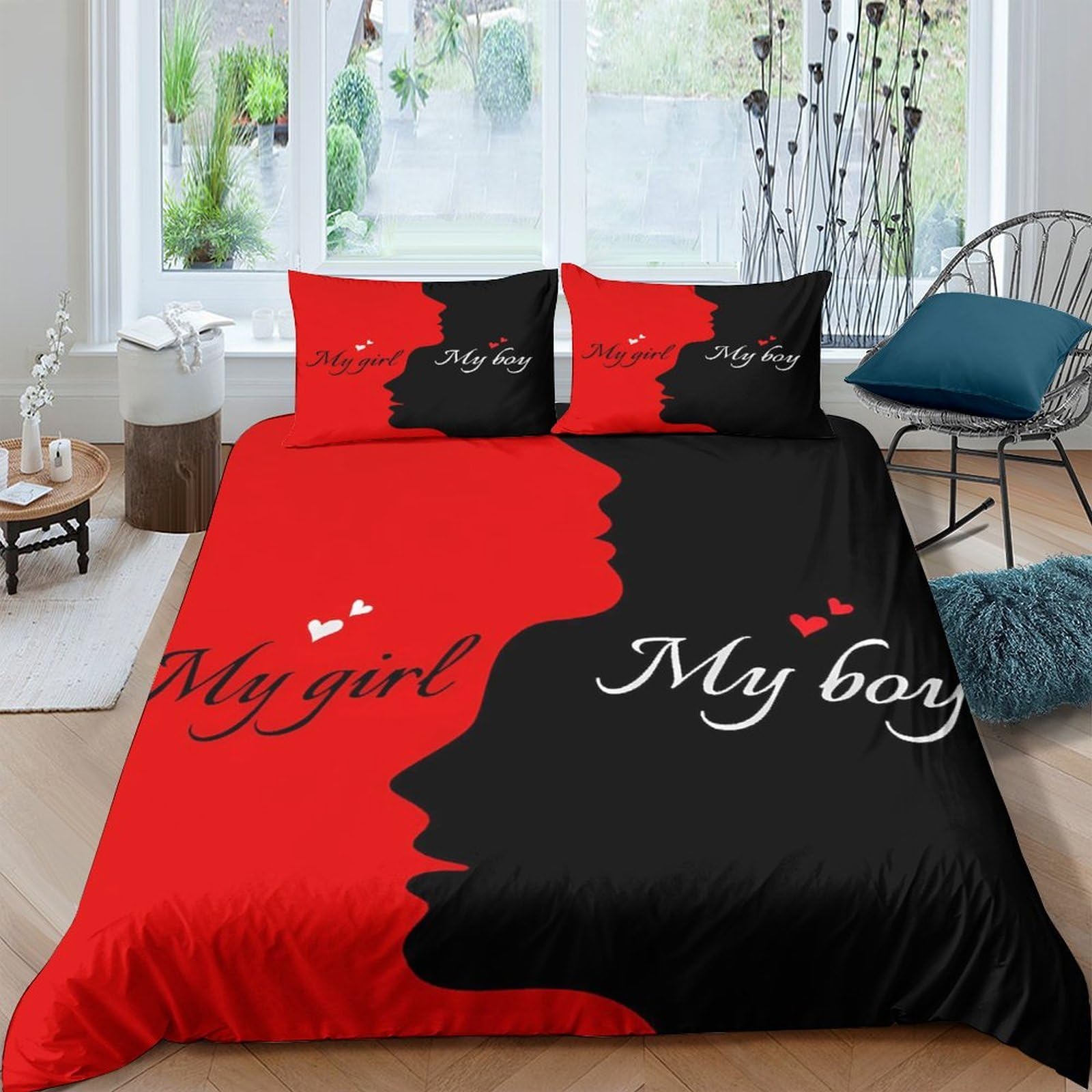 Romantische Pärchen-Silhouetten Bettwäsche Set, 3D Drucken Bettbezug Super King（260x220cm）, Kissenbezug Für Home Deko, Motiv, Geschenk 3er Mit Reißverschluss