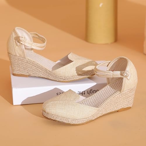 Miniatura 5 de Womenyiaor Sandalias de punta cerrada para mujer, alpargatas para mujer, cuñas con punta cerrada, sandalias de verano con correa al tobillo,