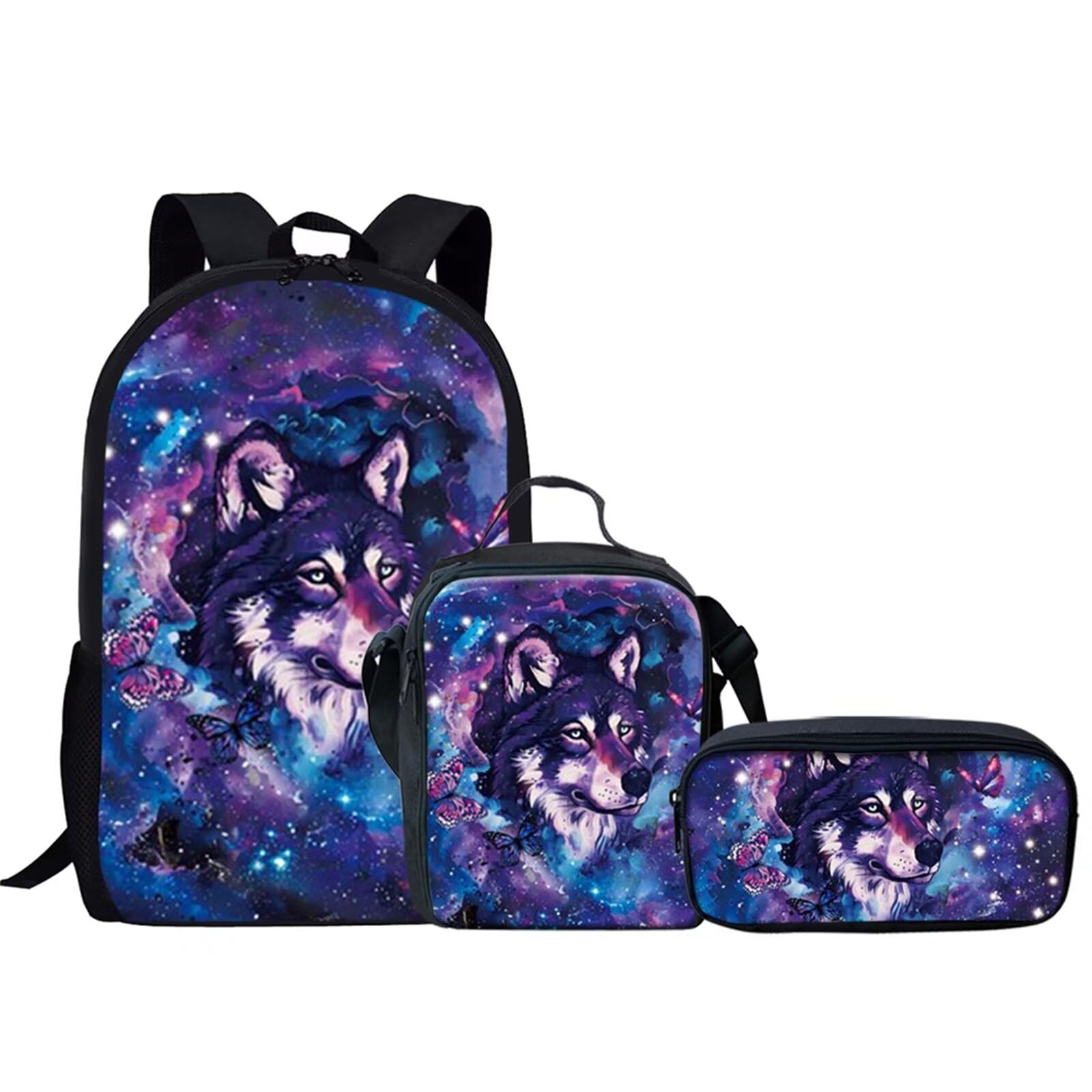 Sac à dos d'école léger bleu avec trousse et sac repas filles - 8