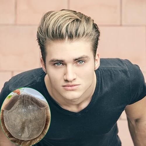 Miniatura 1 de Voloria Toupee para hombres 100% cabello humano europeo suizo frente encaje frontal natural piezas de cabello 0.003 in piel fina PU V-looped sistema