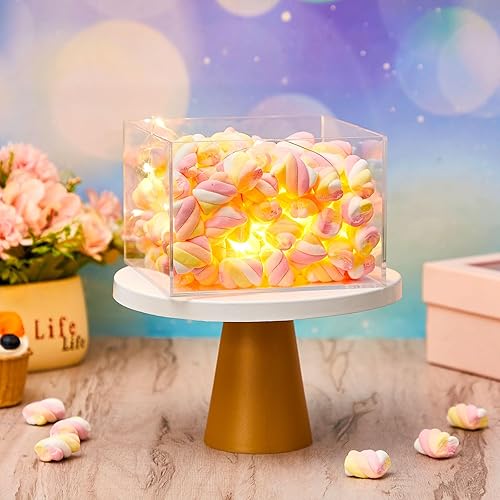 Miniatura 6 de 3 soportes cuadrados de acrílico para tartas, 3 niveles, transparente, rellenable, con cadena de luces LED, soporte para cupcakes con tapa para