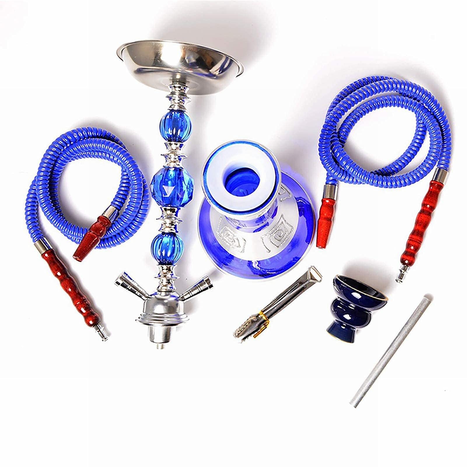 Shisha Set De 21 Pulgadas Doble Hose Hose Hookah Conjunto Con 2 Mangueras De Silicona Y Accesorios De Shisha Lavables Para Fumar Saludable blue