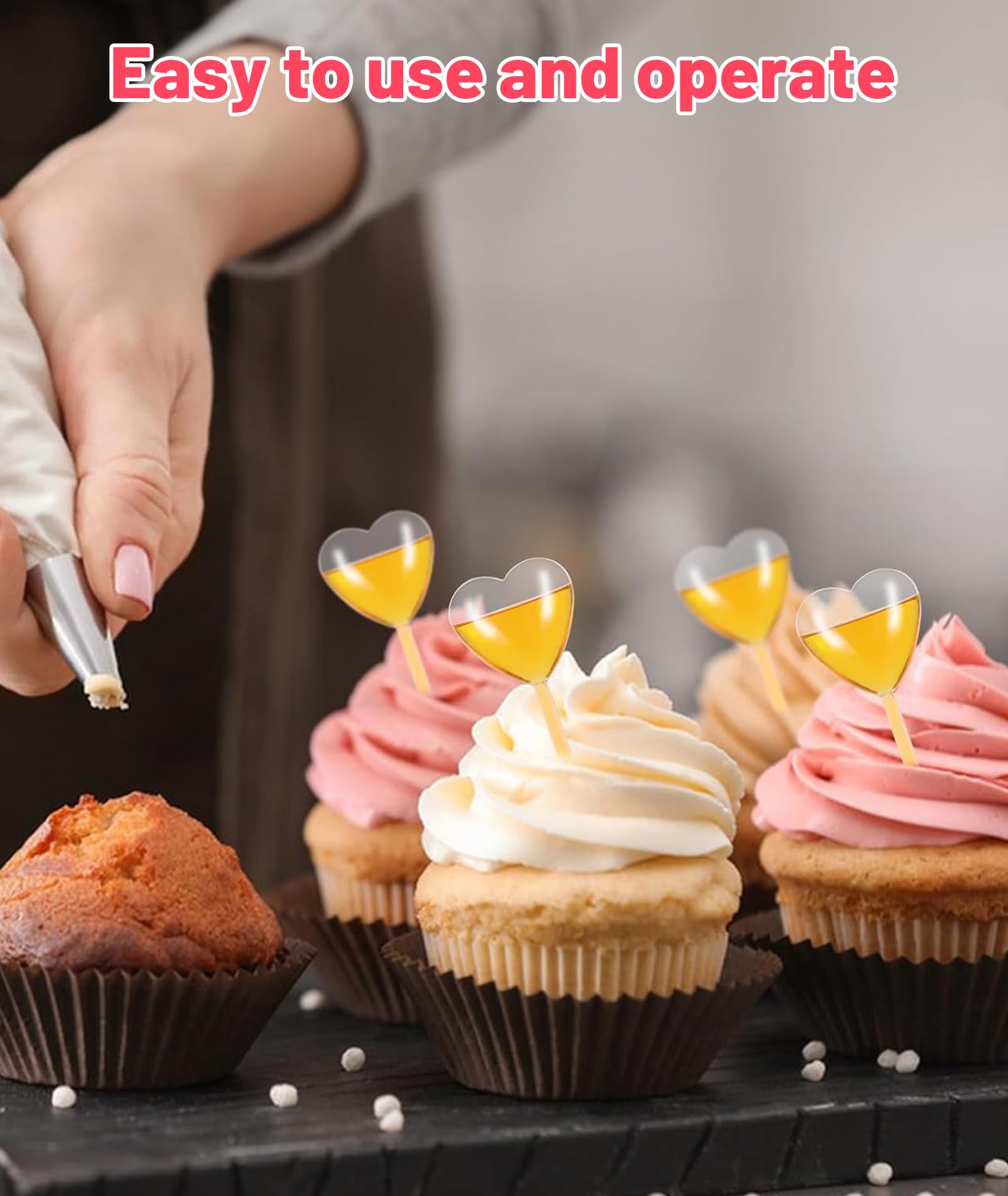 50 Heart-Shaped Cupcake Pipettes, Transparent Dropper for Cake Decoration, Kitchen Tools for Home Bakers, DIY Dessert Flavor Injection 3