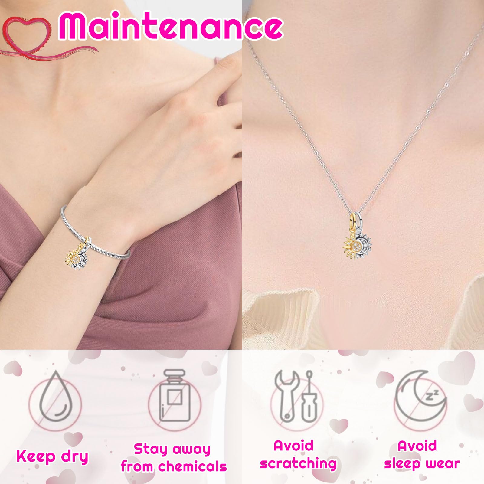 SoundZero Błyszczące słońce i księżyc Boże Narodzenie Charm, Love Beads Wisiorki, Pojedyncze wisiorki dla kobiet
