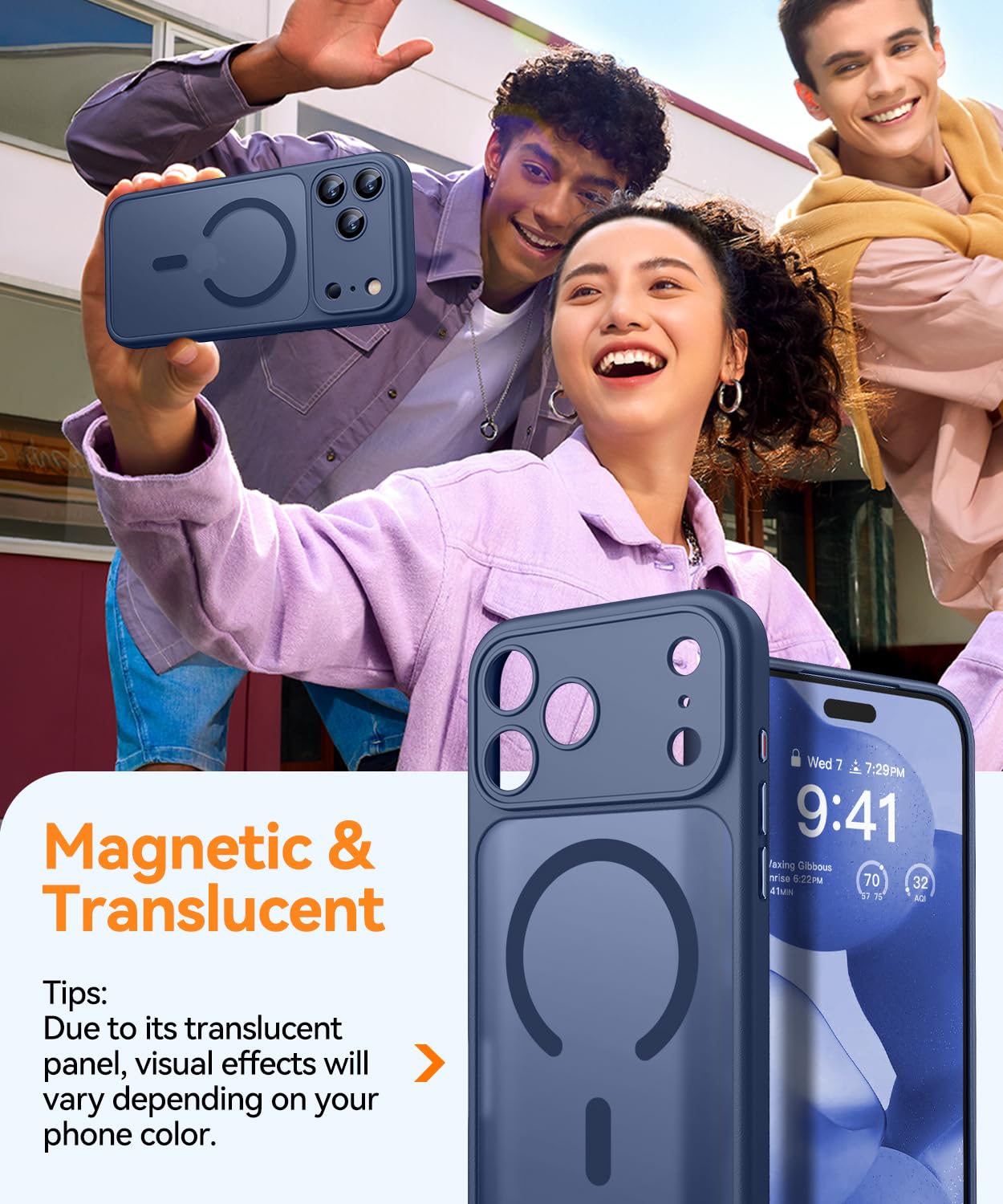 CANSHN Cover Magnetica per iPhone 17 Pro Max(6,9 Pollici), Compatibile con MagSafe, [Protezione Completa Della Fotocamera], Custodia Traslucida Opaca Protettiva Sottile Antiurto,Blu Profondo