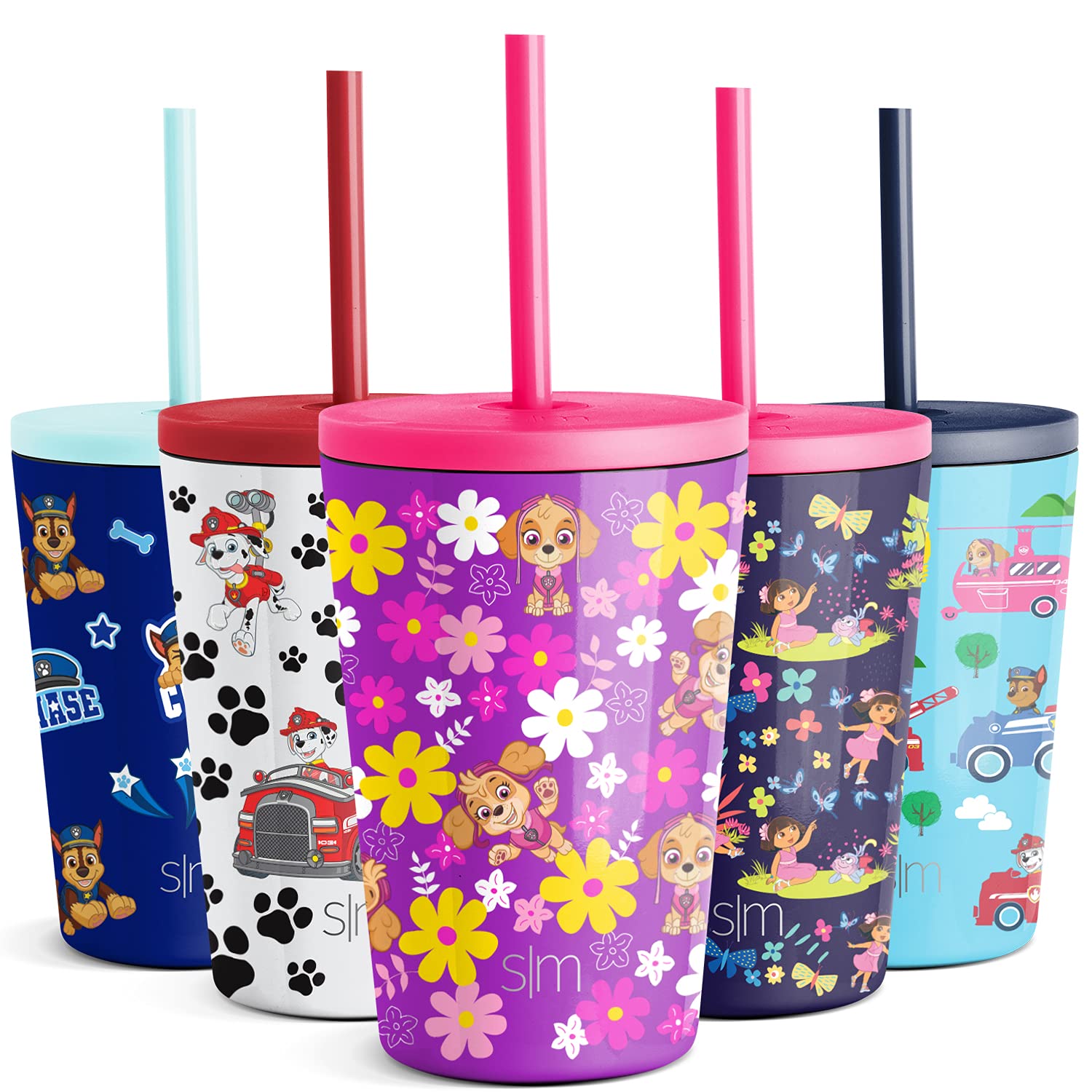 Simple Modern Paw Patrol Toddler Cup with Lid and Silicone Straw | Kids Water Bottle Tumbler Insulated Stainless Steel Thermos | Classic Collection | 12oz, Paw Patrol Skye Flowers
