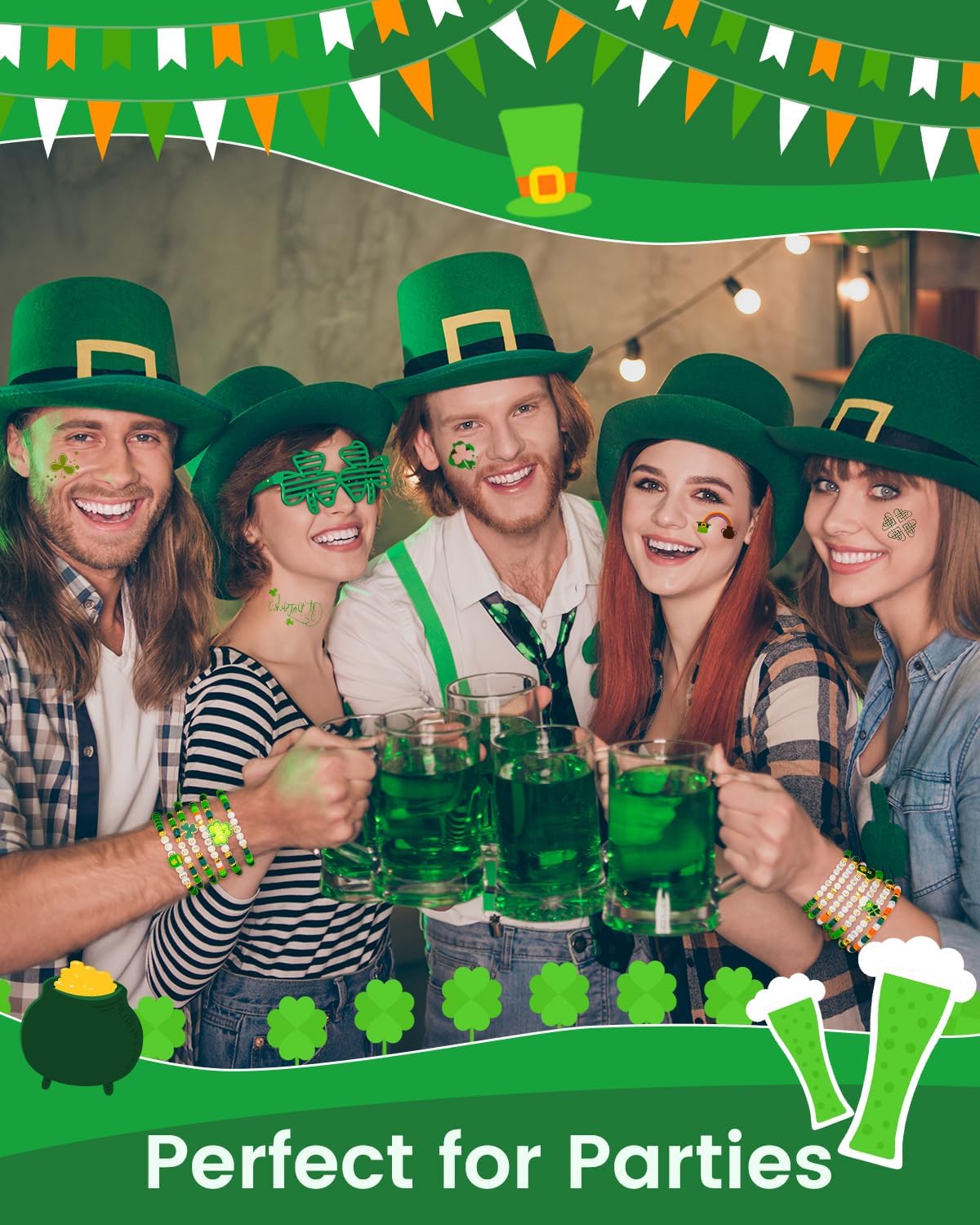 Goldwise St. Patrick’s Day Inspired Adult Jewelry Craft Set – Green, White & Orange Beads with Shamrock & Symbolic Charms for Bracelets, Necklaces & Personalized Accessories - Image 3