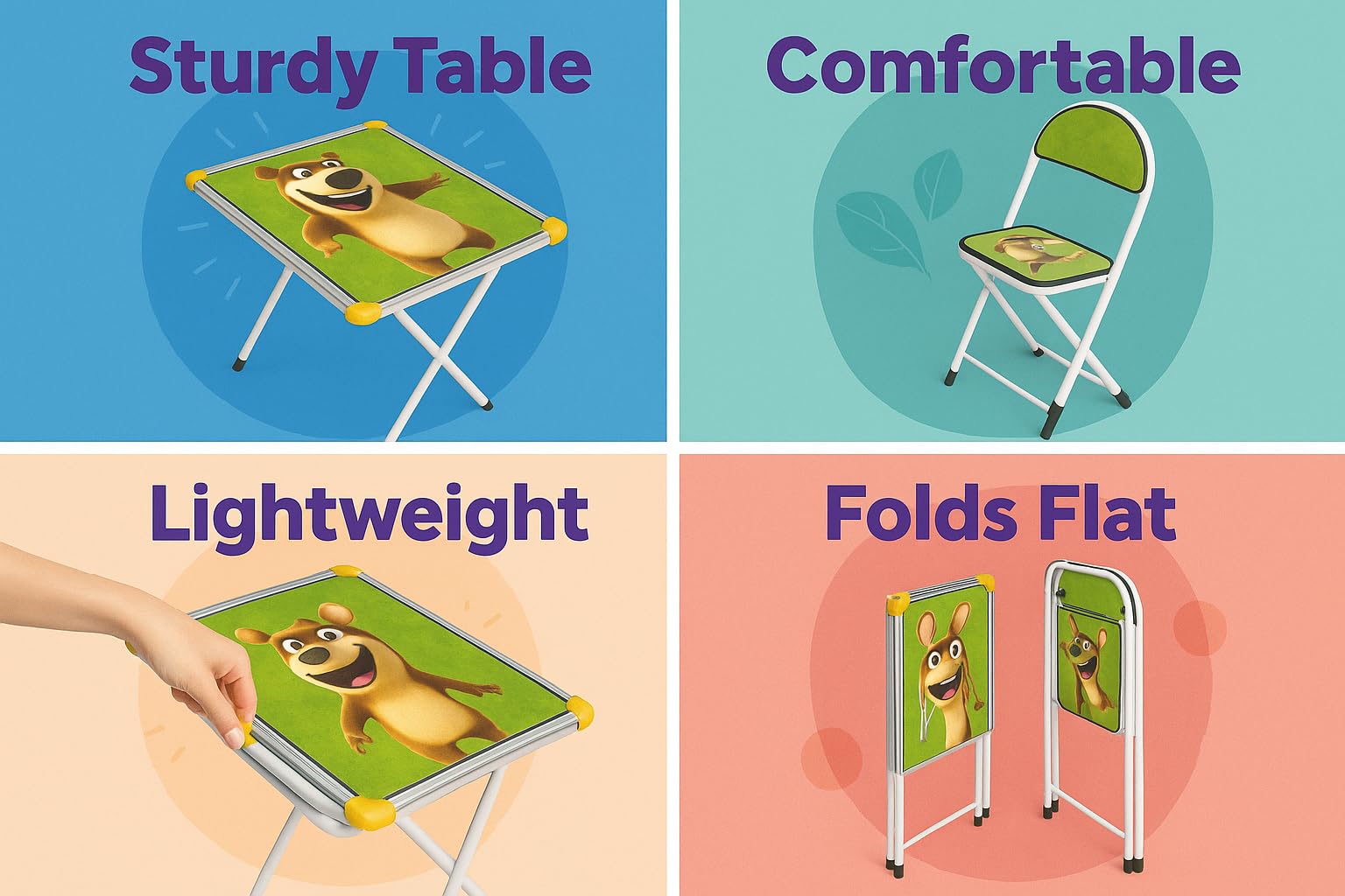 ORRIL ENERGY ZOSHOMI Steel Art Kids Durable Wooden Folding Study Table Chair Set (2-8 Years) - Polo-Made in India 3