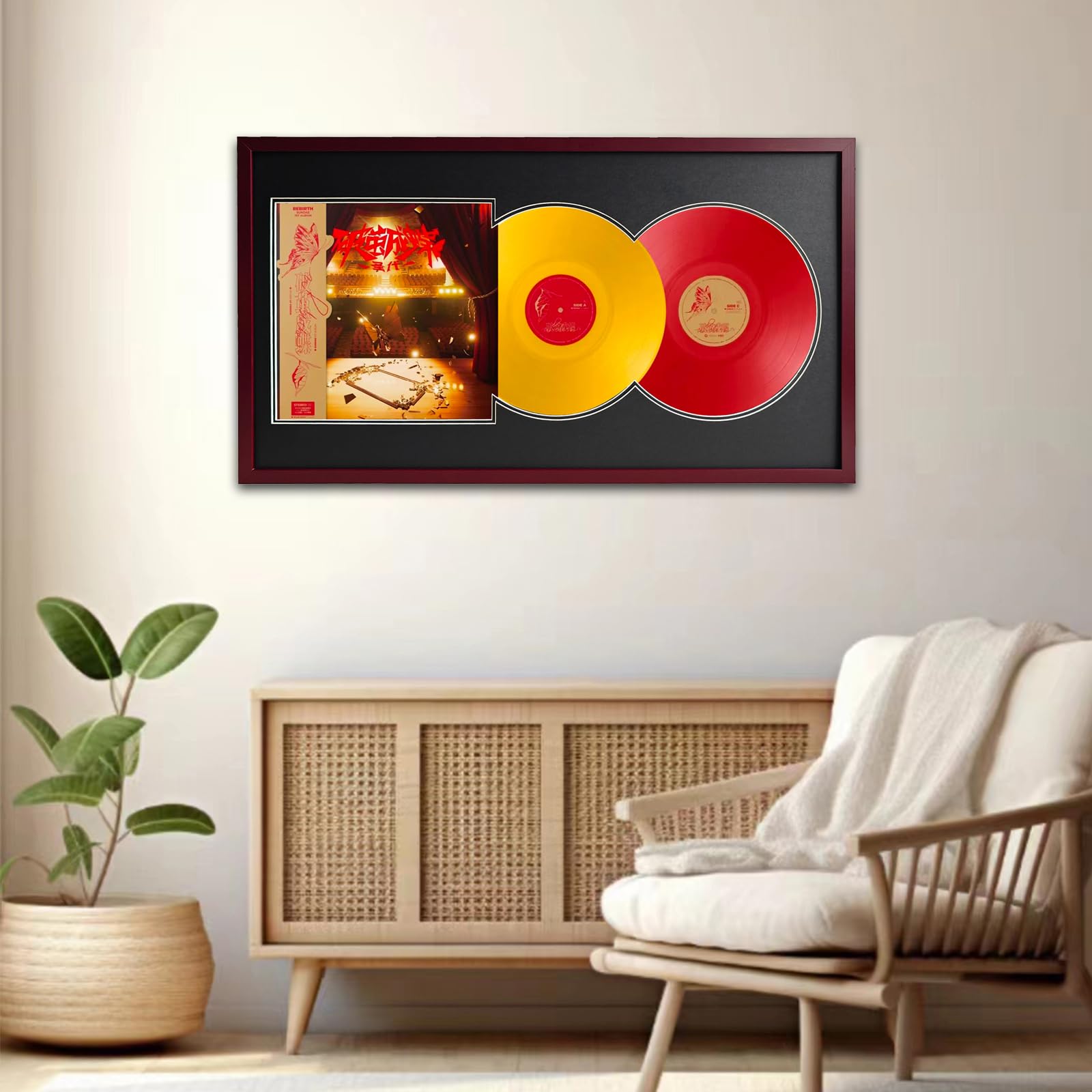 Cornici per dischi in vinile nero, 86 x 48 cm, cornice per dischi, da appendere alla parete, cornici per album in vinile, adatte a qualsiasi disco da 30,5cm