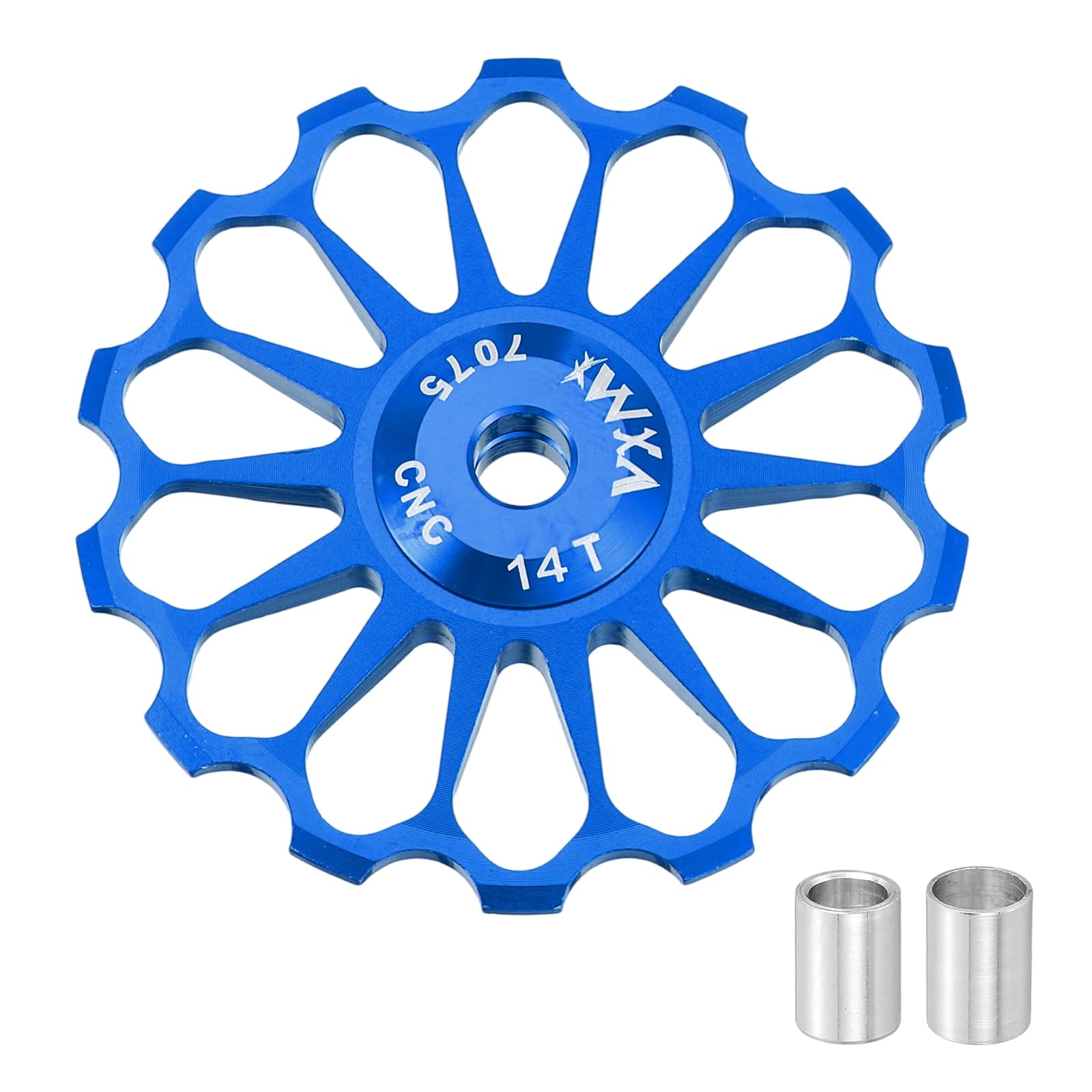 sourcing map 1 Set Bicycle Rear Derailleur Pulley 14T Ceramic Bearing Wheel Aluminum Alloy Guide Roller Wheels for 8/9/10/11 Speed Transmission System Road Bike Mountain Bike MTB BMX, Blue