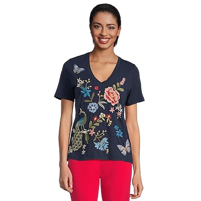 Johnny Was V neck Short Sleeve T Shirts Nicolette Women