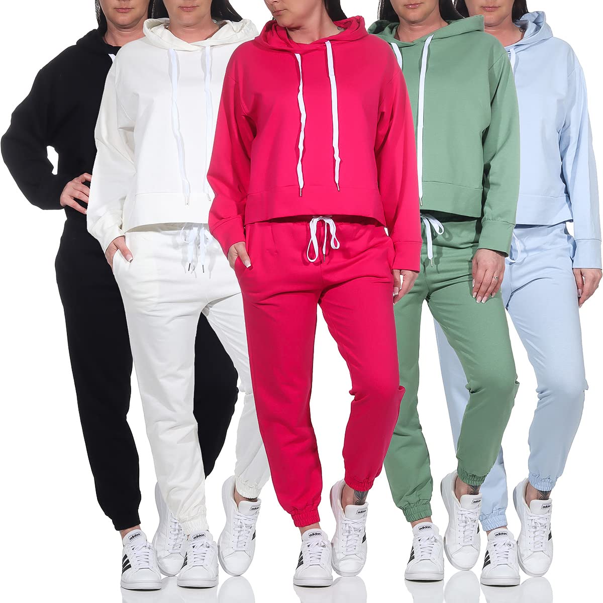 Damen Jogginganzug Zweiteiler für Freizeit und Sport Trainingsanzug Hausanzug Hoodie und Hose 83991