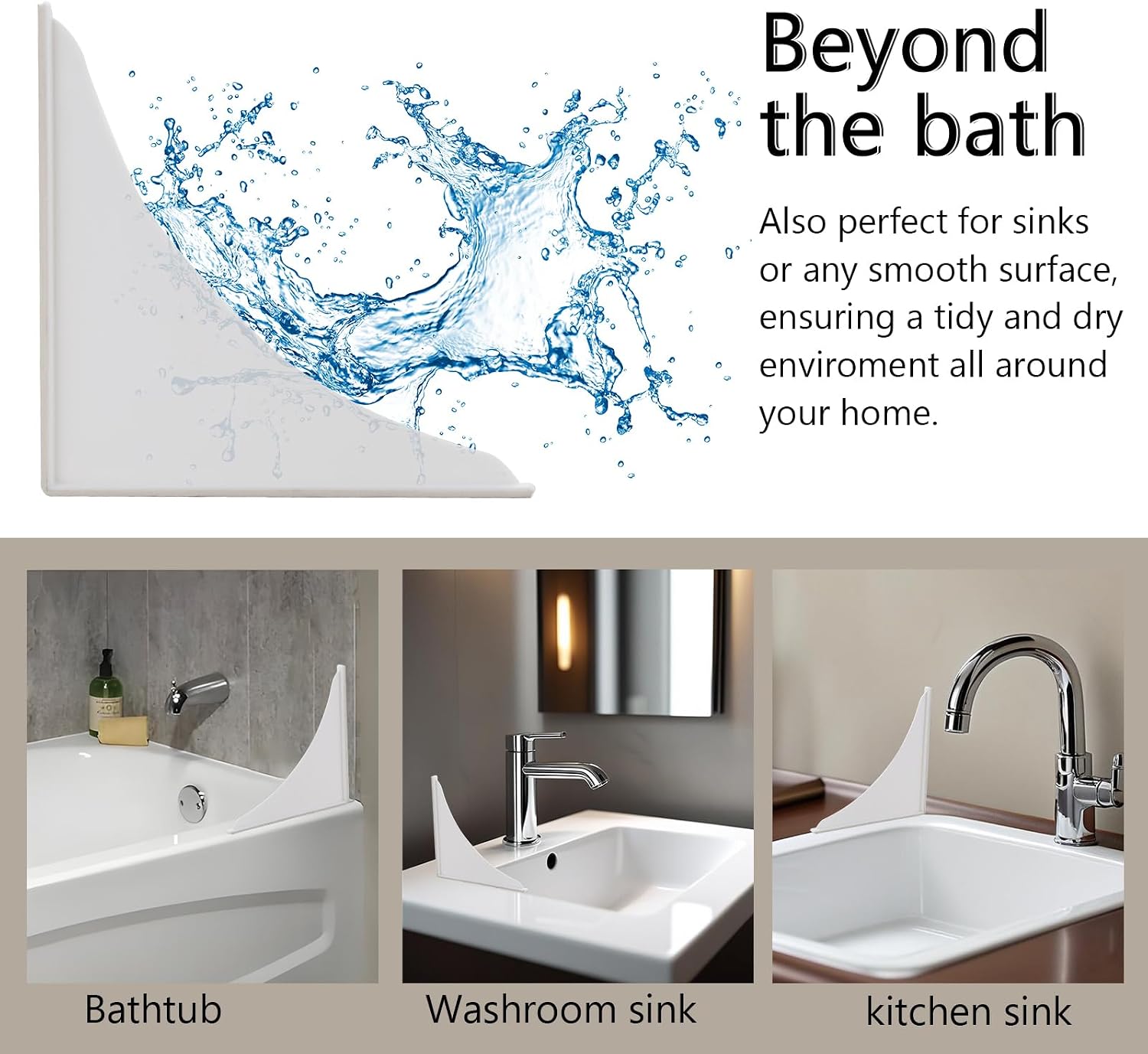 2 Pack Plastic Bathtub Water Splash Guards,Tub Corner Guards to Keep Water in Tub, Self-Adhesive & Prevent Shower Water from Splashing Out.