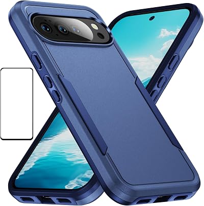 for Google Pixel 10 Pro XL Case with Screen Protector,Slim Bumper Hybrid Heavy Duty Rugged Shockproof Armor Protection Defender Back Cover Protective Phone Case for Pixel 10 Pro XL (Blue)