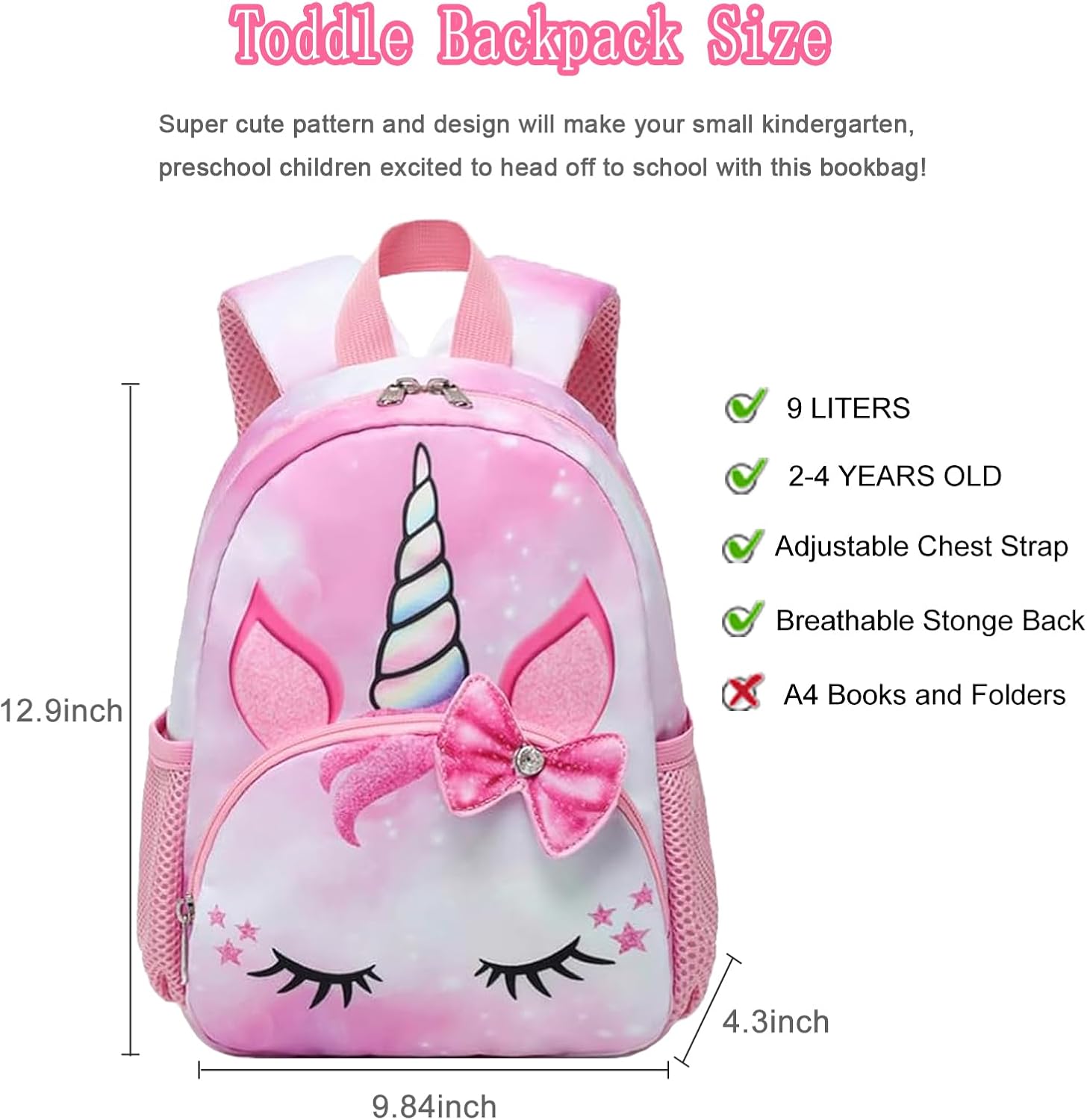 Octsky Toddler Mini Backpack for Girls Kids, Lightweight Preschool Kindergarten Little Girls Bookbag With Chest Strap - Image 2