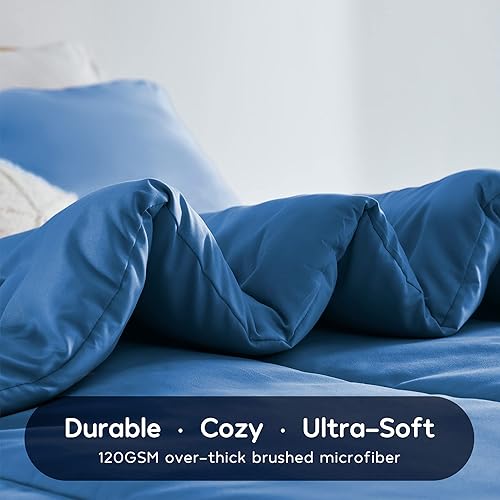 Miniatura 5 de SLEEP ZONE Juego de edredón azul para niños, tamaño matrimonialqueen, juego de edredón de 3 piezas estampado súper suave y lindo para todas las