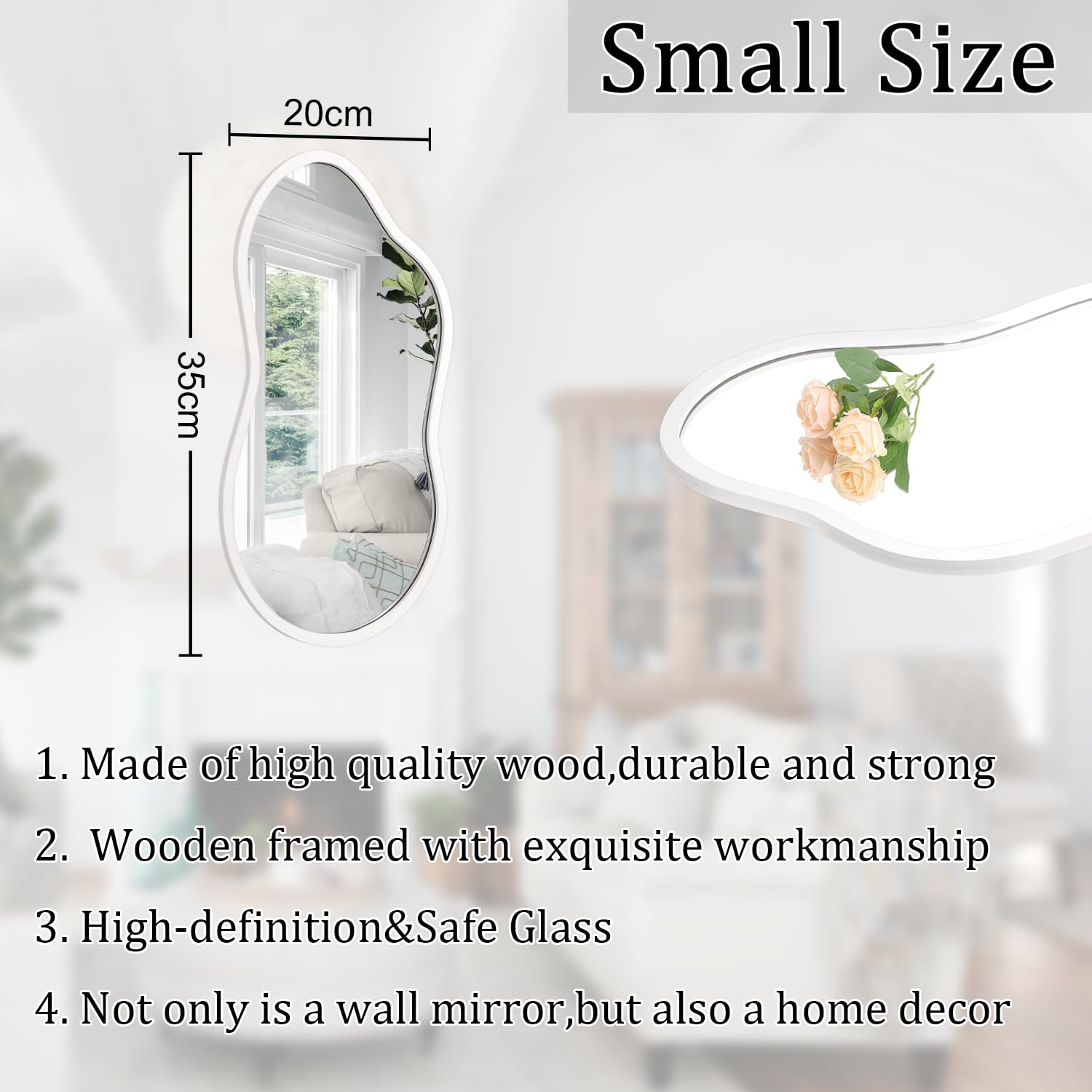AAZZKANG Small Wall Mirror with Irregular Wood Framed Decorative White Mirrors for Bedroom Dressing Room Living Room Bathroom Entryway - Image 2